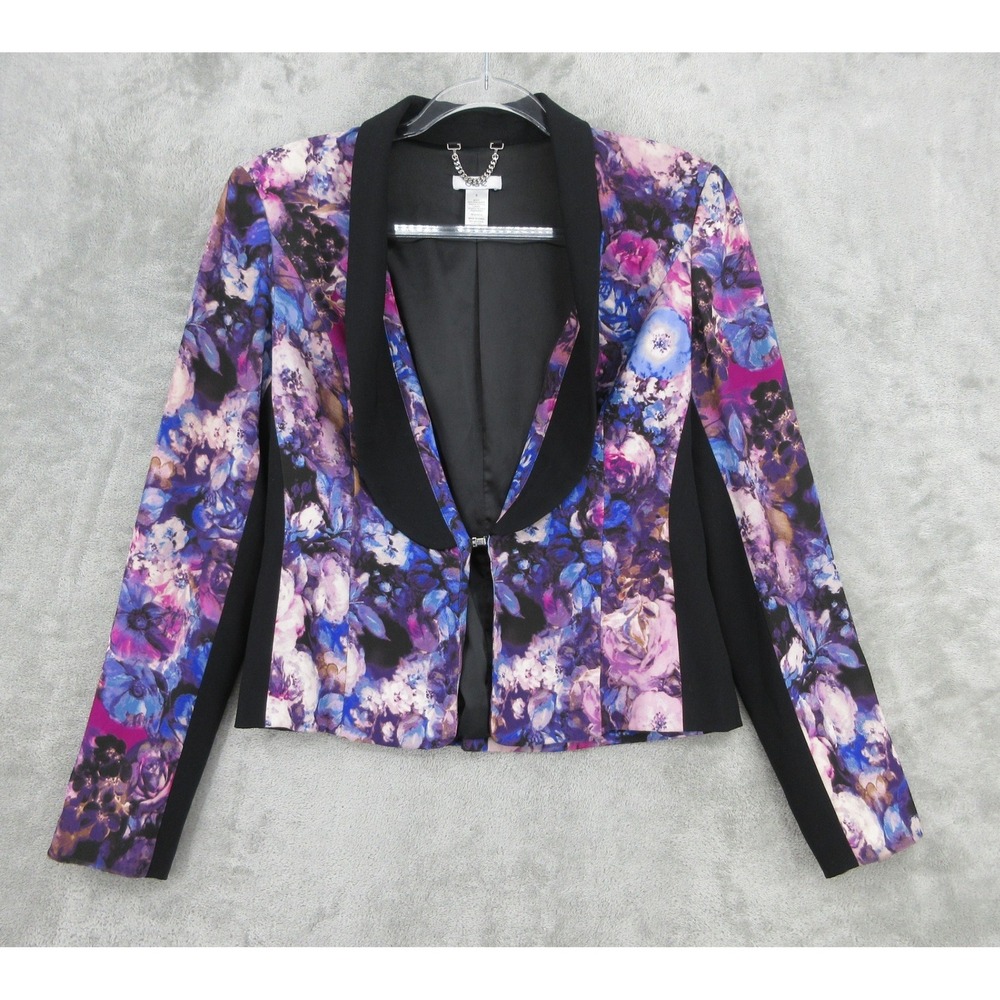 Vintage Cache Jacket Womens Size 6 Floral Blazer 90s Art To Wear Fitted Career